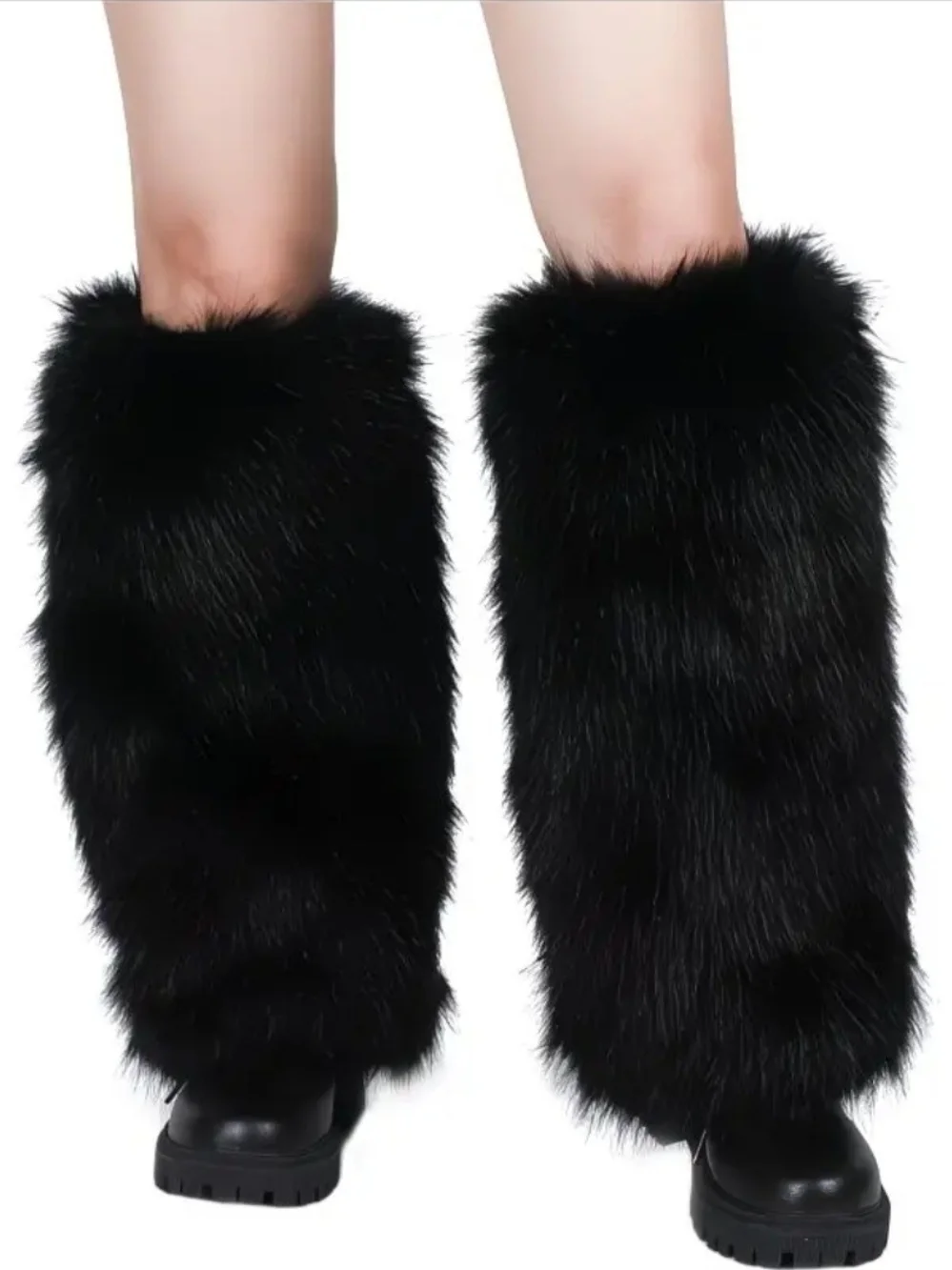 Black Faux Fur Leg Warmers - Women Accessories